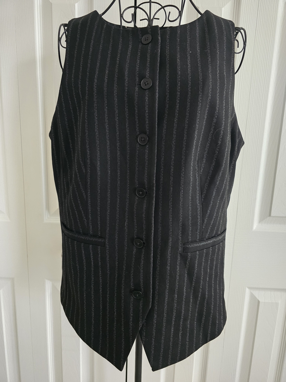Express Black Pinstripe Button-Front Women's Vest
